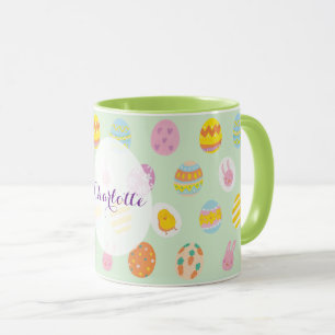 Taza Nombre personalizado del patrón de huevo verde de 