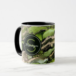Taza Nombre personalizado del resumen de oro negro verd