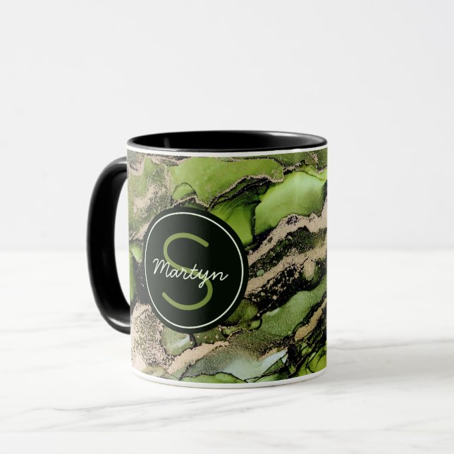 Taza Nombre personalizado del resumen de oro negro verd (Anverso izquierdo)