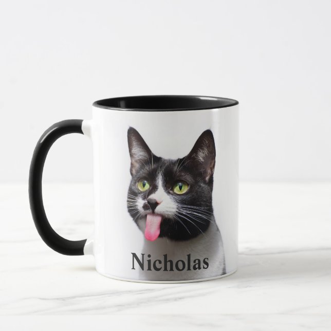 Taza Nombre personalizado Diversión Gato blanco negro M (Izquierda)