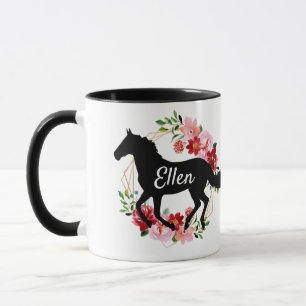 Taza Nombre personalizado ecuestre Caballo floral