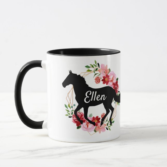 Taza Nombre personalizado ecuestre Caballo floral (Izquierda)