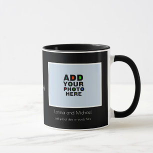Taza nombre personalizado, fecha y foto blanco y negro