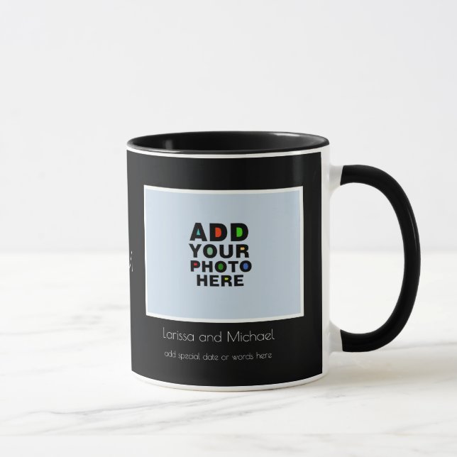 Taza nombre personalizado, fecha y foto blanco y negro (Derecha)