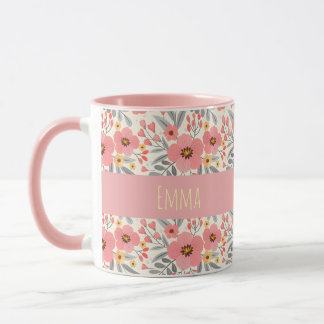 Taza Nombre Personalizado Floral Vintage Elegante
