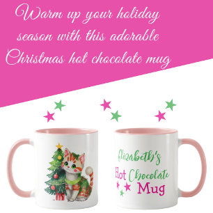 Taza Nombre personalizado gato verde rosa chocolate cal