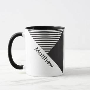 Taza Nombre personalizado geográfico de franjas blanca
