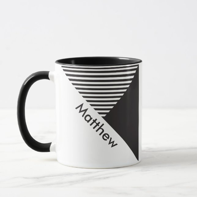 Taza Nombre personalizado geográfico de franjas blancas (Izquierda)