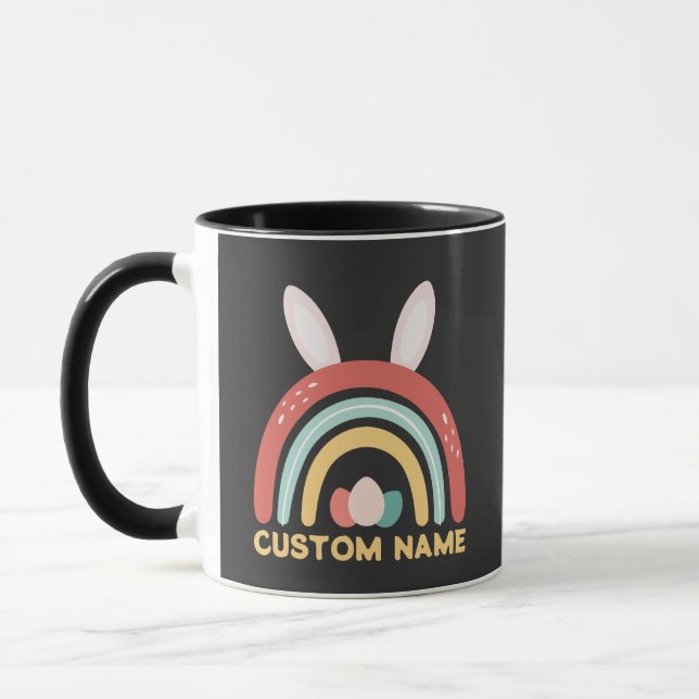 Taza Nombre personalizado Huevo arcoiris conejillo orej (Izquierda)