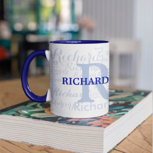 Taza nombre personalizado + iniciales azul monograma pe