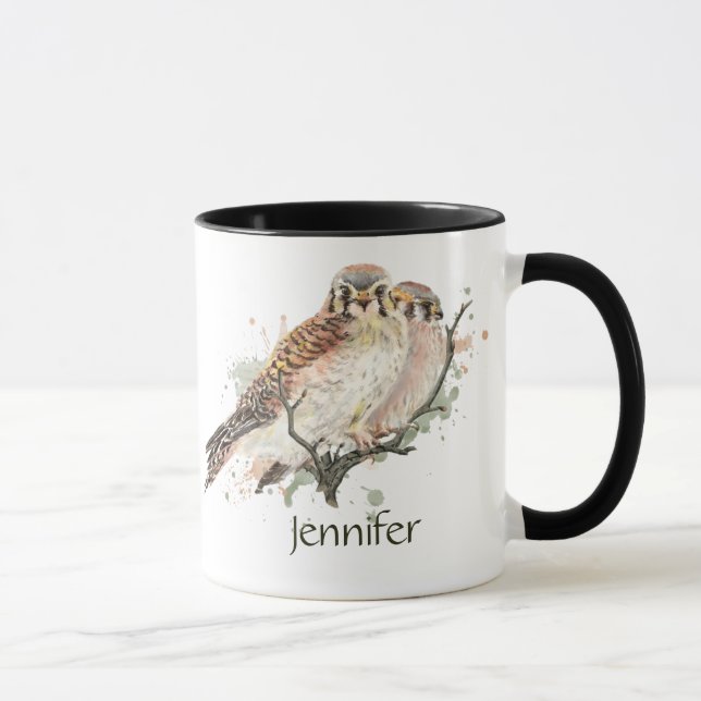 Taza Nombre personalizado Kestrel Bird Naturaleza Art (Derecha)