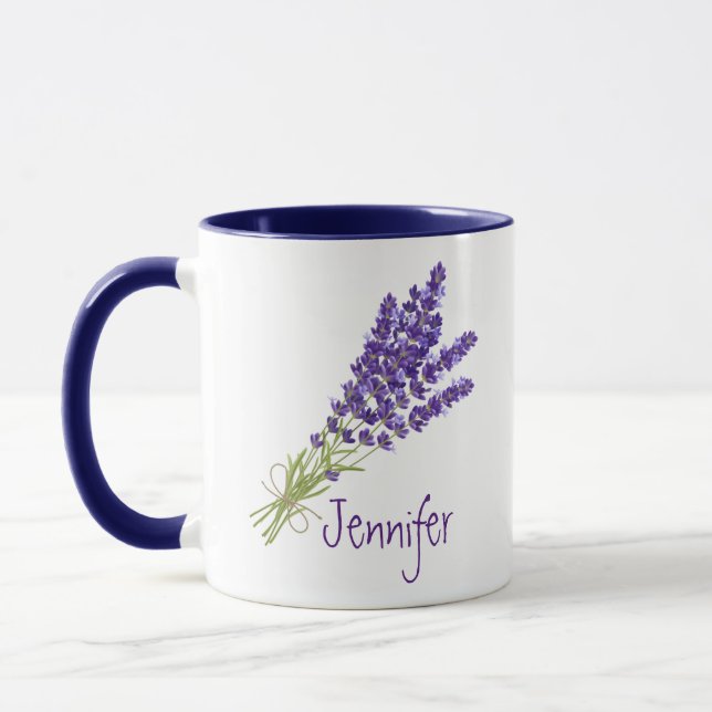 Taza Nombre personalizado Lavender Garden Flor Flor Flo (Izquierda)
