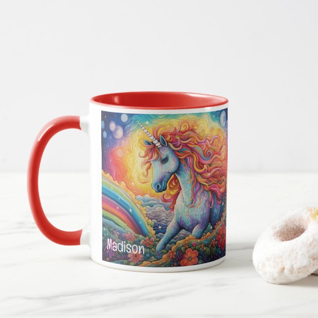 Taza Nombre personalizado lindo unicornio (Con donut)