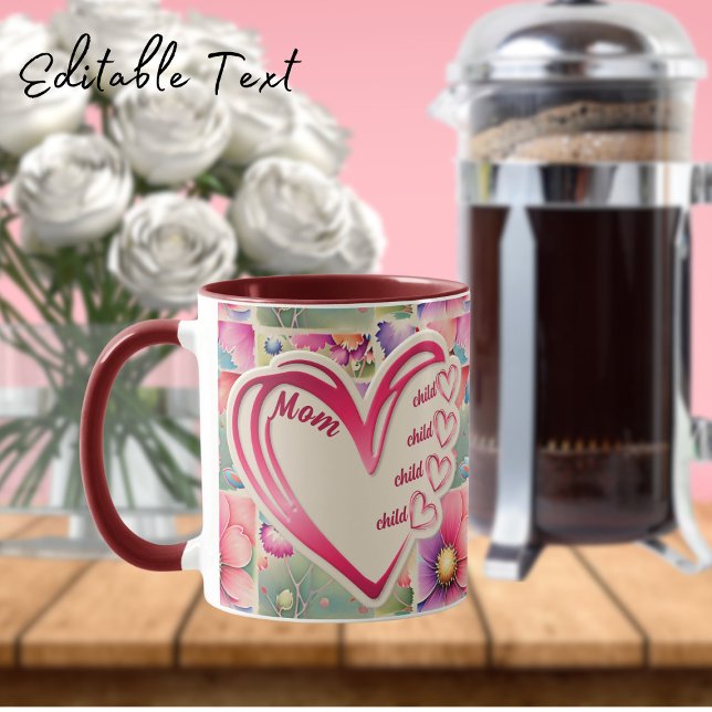 Taza Nombre Personalizado Mamá Niños Florales Por Toda  (Subido por el creador)