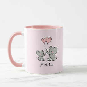 Taza Nombre personalizado Materna elefante cute y rosa 