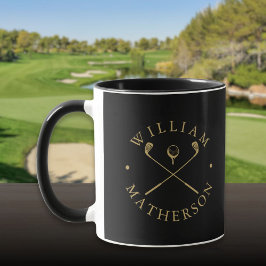 Taza Nombre Personalizado Moderno Clubes De Golf Negro 
