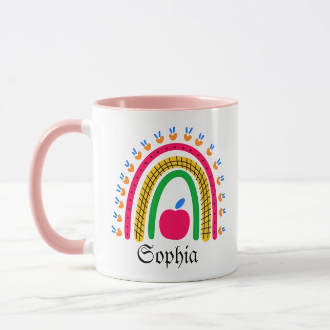 Taza Nombre personalizado moderno con arcoiris (Izquierda)