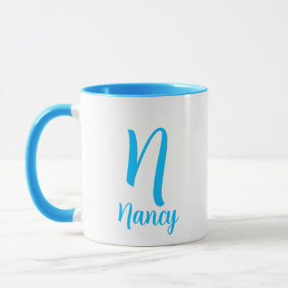 Taza Nombre personalizado Monograma Típografía azul ele
