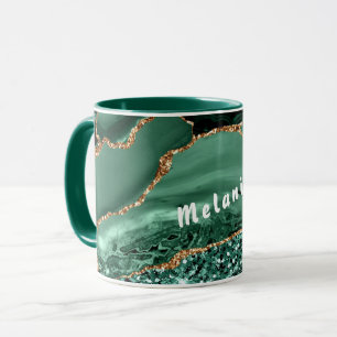 Taza Nombre personalizado Mug Agate Green Gold Purpurin