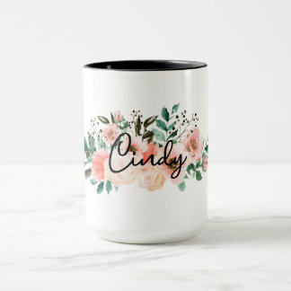 Taza Nombre personalizado Mug floral para Chicas, novia