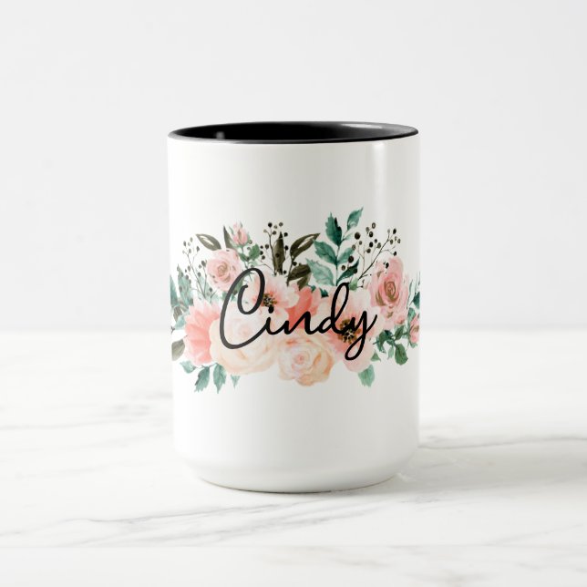 Taza Nombre personalizado Mug floral para Chicas, novia (Centro)