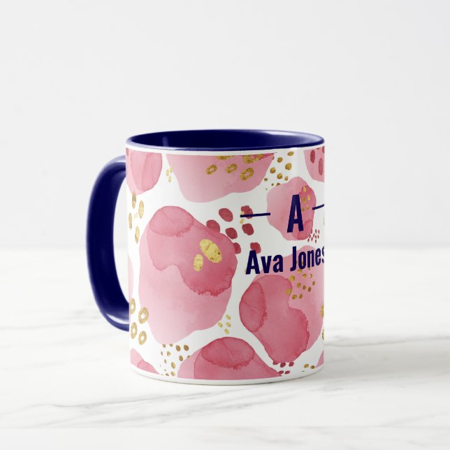 Taza Nombre personalizado Mug floral rosada - Watercolo (Anverso izquierdo)