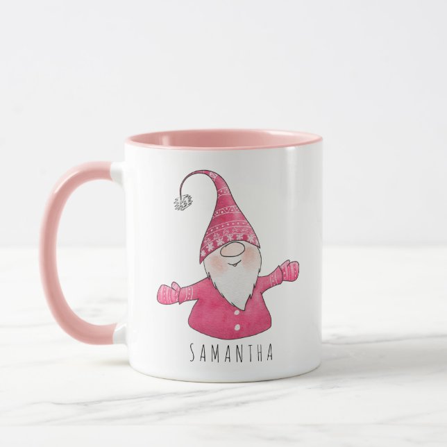 Taza Nombre personalizado Navidades rosados de Gnome (Izquierda)