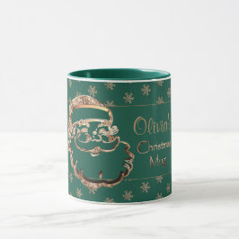 Taza Nombre personalizado Navidades Santa Green Gold