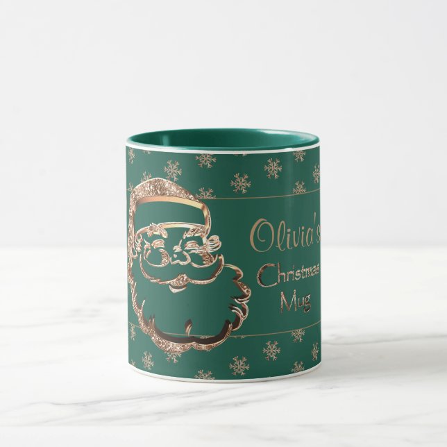Taza Nombre personalizado Navidades Santa Green Gold (Centro)