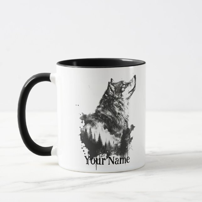 Taza Nombre personalizado o acuarela de texto Animal (Izquierda)