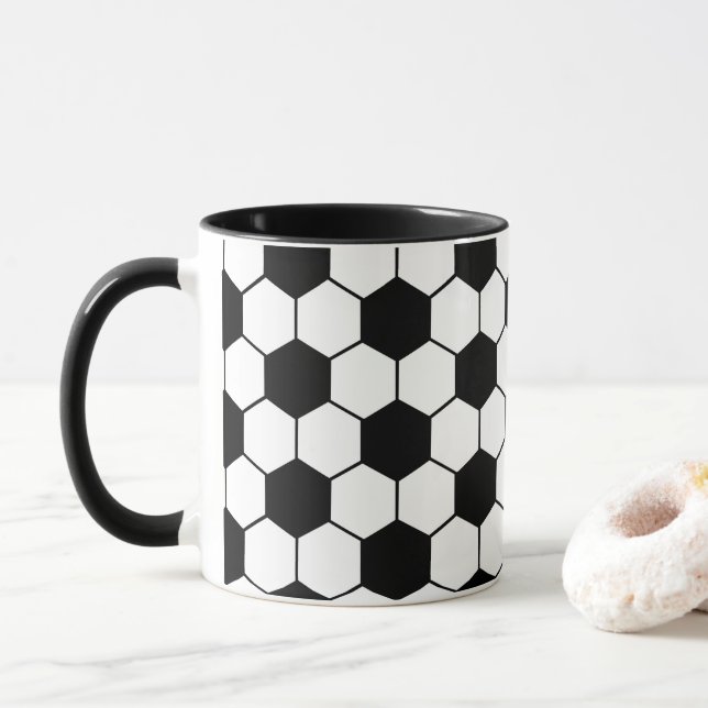 Taza Nombre personalizado Patrón de bola de fútbol blan (Con donut)