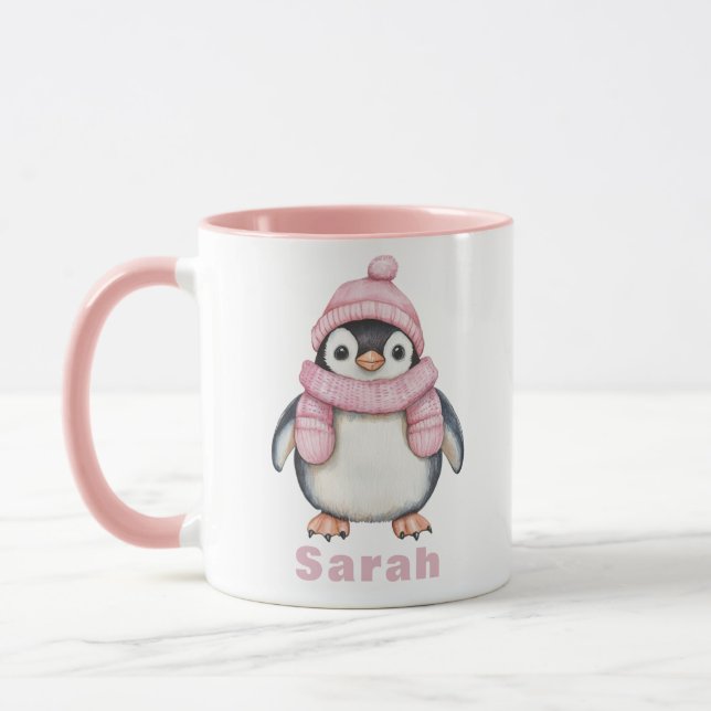 Taza Nombre personalizado pingüino Gorra rosa personali (Izquierda)