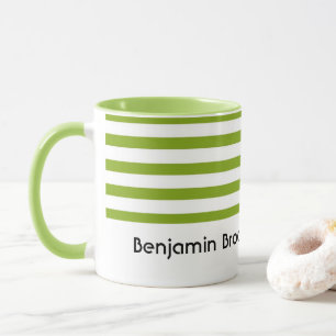 Taza Nombre personalizado rayas verdes y blancas