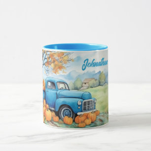 Taza Nombre personalizado Recogida y calabazas vintage