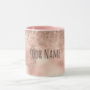 Taza Nombre personalizado Rosa Sirena Purpurina de oro