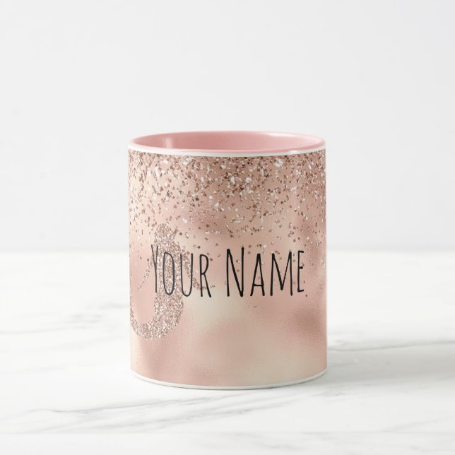 Taza Nombre personalizado Rosa Sirena Purpurina de oro (Centro)