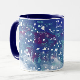 Taza Nombre personalizado Stella lleno de corazones y e