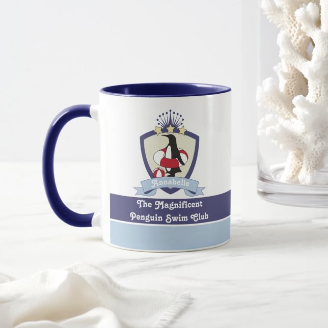 Taza Nombre Personalizado Swim Club Escudo Cute Pingüin (Subido por el creador)