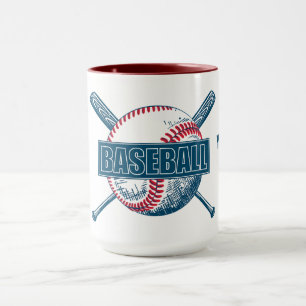 Taza Nombre personalizado, texto y béisbol color