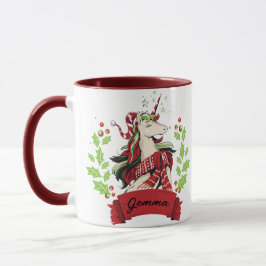 Taza Nombre personalizado Unicorn Navidades