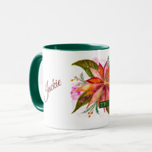 Taza Nombre personalizado Watercolor Peace Poinsettia c