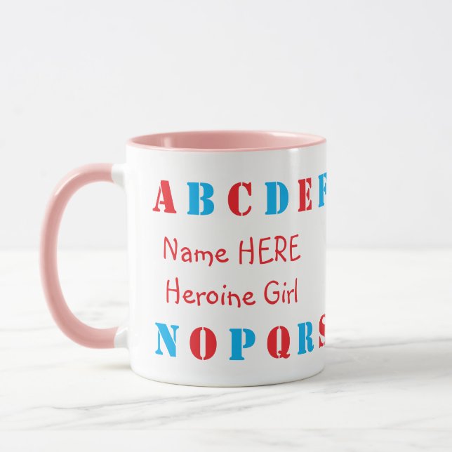 Taza Nombre personalizado y alfabeto inglés azul y rojo (Izquierda)