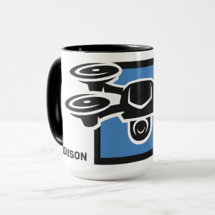 Taza Nombre personalizado y Drone de texto