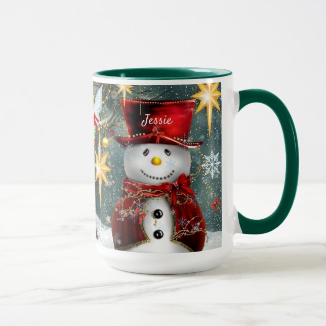 Taza Nombre Personalizar Navidades Regalo Cute Snowman (Derecha)