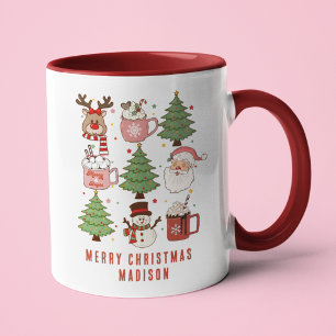 Taza Nombre Reno Navideño Retro Feliz Navidad Santa