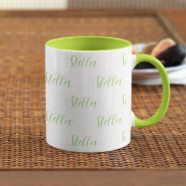 Taza Nombre repetitivo en verde claro en todo el blanco (Subido por el creador)