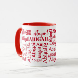 Taza Nombre rojo de ABIGAIL en blanco