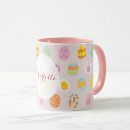 Taza Nombre rosa del patrón de huevo pintado de Pascua