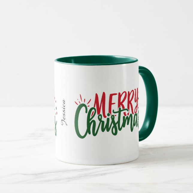 Taza Nombre simple Feliz Navidad Rojo y Verde (Anverso derecho)