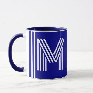 Taza Nombre único e inicial   Mejor monograma azul mari